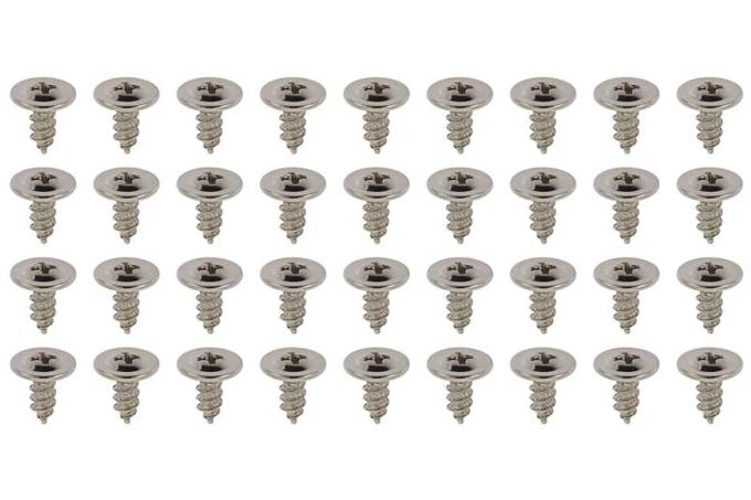 Redline Restomotive® 36 Piece Wheel Well Molding Screw Set, Chrome Plated Stainless Steel