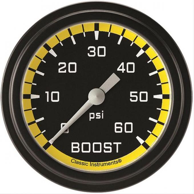 Classic Instruments Autocross Yellow 2 5/8" Boost Gauge, 60 Psi AX343YBLF