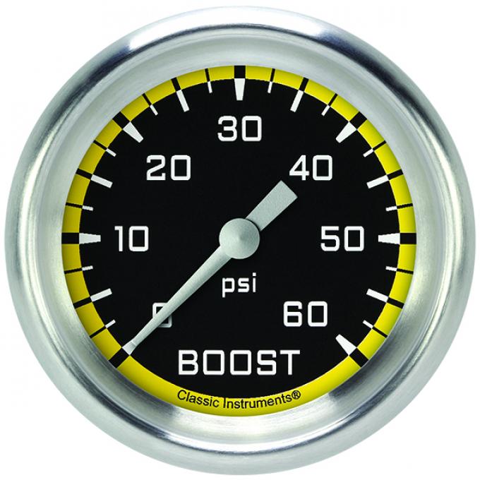 Classic Instruments Autocross Yellow 2 5/8" Boost Gauge, 60 Psi AX343YAPF