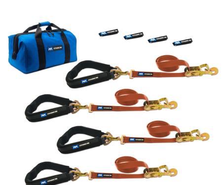 Race Ramps 2 x 8 Pro Pack Premium Tie-Down Strap Kit with 40 Axle Strap, Direct Hook Ends & Chain Extensions - Orange 518659