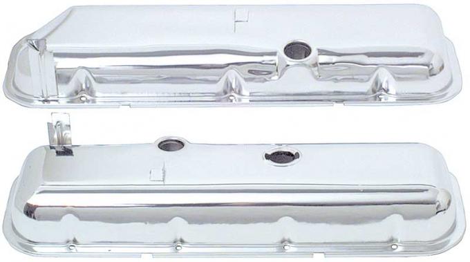 OER 1965-91 Chevrolet, Valve Covers, 396-454 Big Block, With Booster Notch, Without Baffles, Chrome T9504