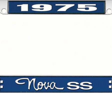 OER 1975 Nova SS Blue and Chrome License Plate Frame with White Lettering LF3567503B