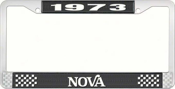 OER 1973 Nova Black and Chrome License Plate Frame with White Lettering LF3567302A