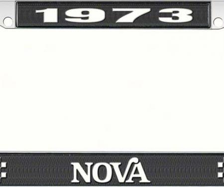 OER 1973 Nova Black and Chrome License Plate Frame with White Lettering LF3567302A