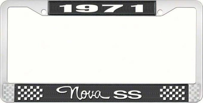 OER 1971 Nova SS Black and Chrome License Plate Frame with White Lettering LF3567103A