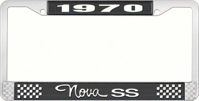 OER 1970 Nova SS Black and Chrome License Plate Frame with White Lettering LF3567003A