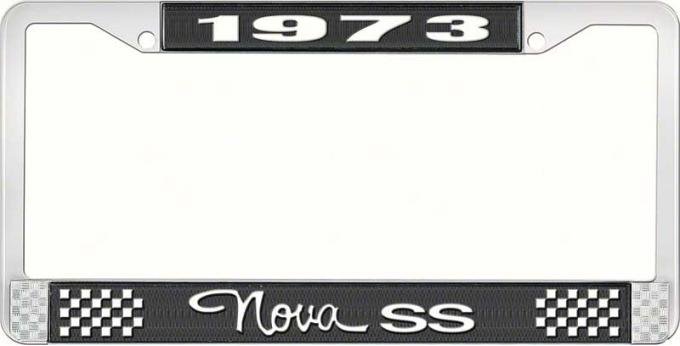 OER 1973 Nova SS Black and Chrome License Plate Frame with White Lettering LF3567303A