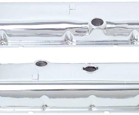 OER 1965-91 Chevrolet, Valve Covers, 396-454 Big Block, With Booster Notch, Without Baffles, Chrome T9504