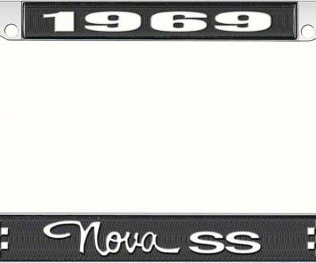 OER 1969 Nova SS Black and Chrome License Plate Frame with White Lettering LF3566903A