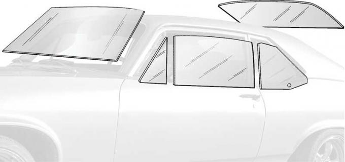 OER 1963-65 Chevy II / Nova 2 Door Hardtop Complete Glass Set Tinted (8 Piece) *NR801T